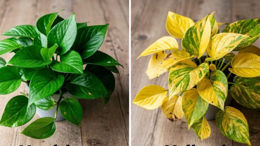 Comparison photo: healthy vs yellow leaf