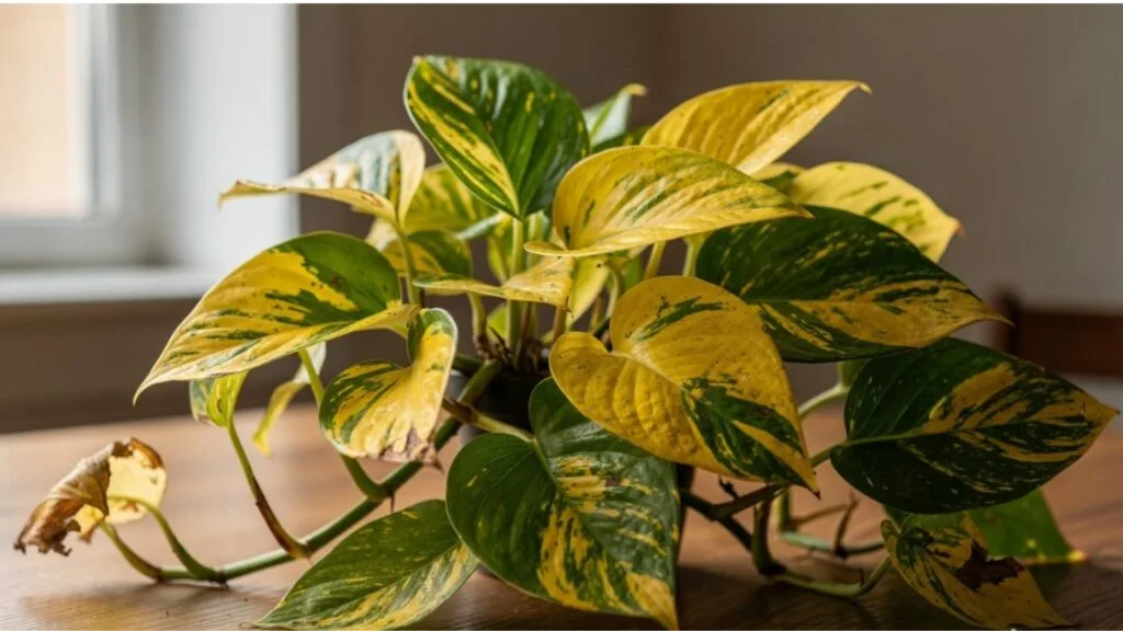  photo of a yellowing pothos
