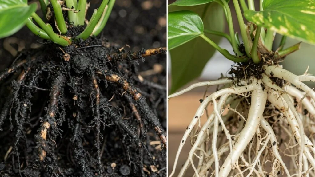 Photo of black vs white roots side by side